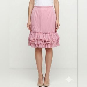 Banana Republic 100% Silk Pastel Pink Ruffle Hem Tiered Knee Length Skirt 4
